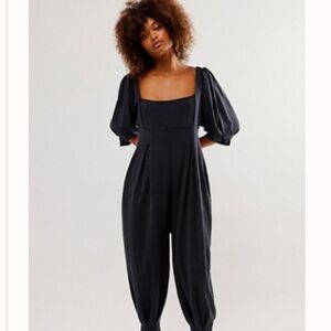 Free People Black Puff Sleeve Jumpsuit